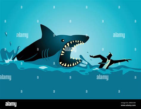 Business Concept Illustration Of A Businessman Swimming Panic Avoiding