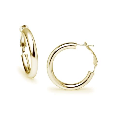 Round Clutchless 4x30mm Hoop Earrings In Polished Yellow Gold Plated