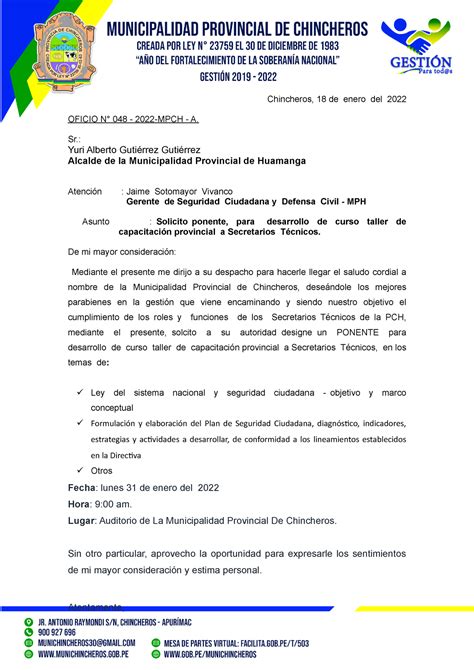 048 2022 Solicito Ponente Para Desarrollo De Curso Taller De Capacitación Provincial A