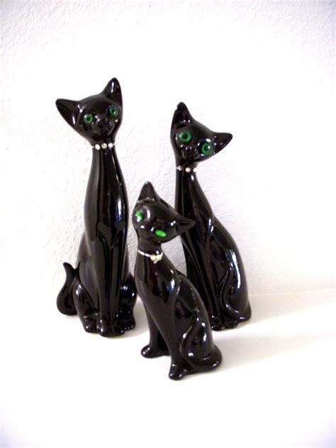 Vintage Mid Century Modern Black Cat Figurines By Omagainvintage Porcelain Figurines Vintage