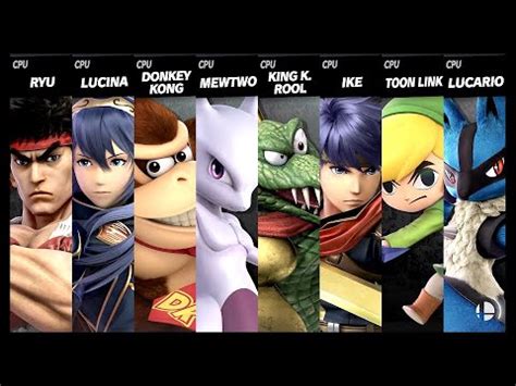 Ryu Vs Lucina Vs Donkey Kong Vs Mewtwo Vs King K Rool Vs Ike Vs Toon