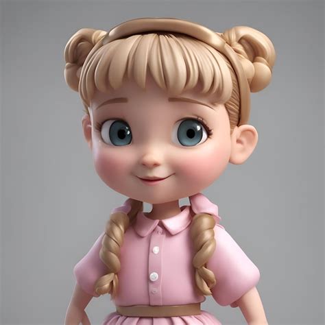 Une Jolie Petite Fille Avec Des Tresses Dans Une Robe Rose Rendu 3D