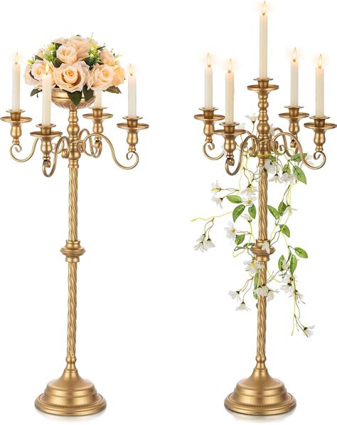 Nuptio 5 Arm Candelabra Candle Holder 2 Pcs Gold Candlestick Taper Candle Holders