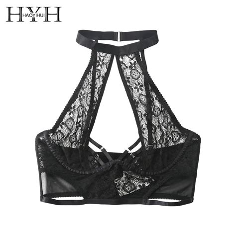 Haoyihui Hyh Mulheres Sexy Cruz Halter Lace Sheer Floral Malha Bra