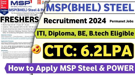 Bhel Msp Steel Recruitment Freshers Iti Diploma B Tech