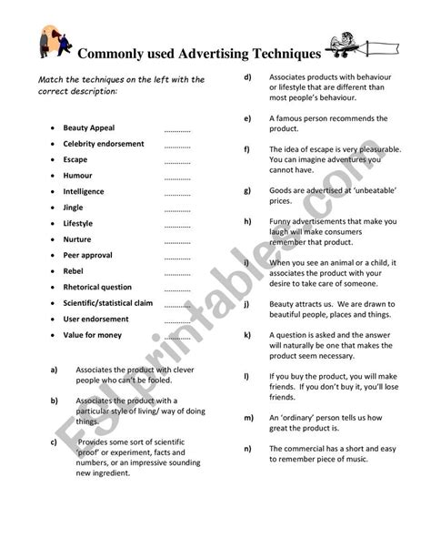 Advertising Techniques Esl Worksheet By Laminator Worksheets Library