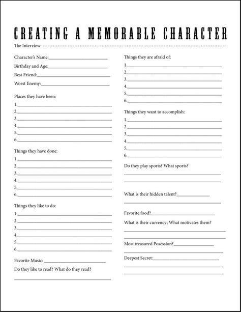 Printable Character Sheet For Writers