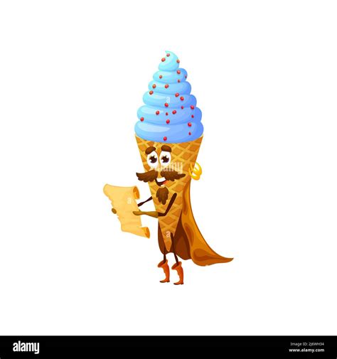 Cartoon Ice Cream Cone Pirate Character With Treasure Map Vector