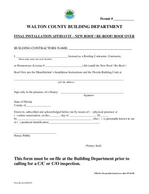 Fillable Online Walton County Building Department Final Installation