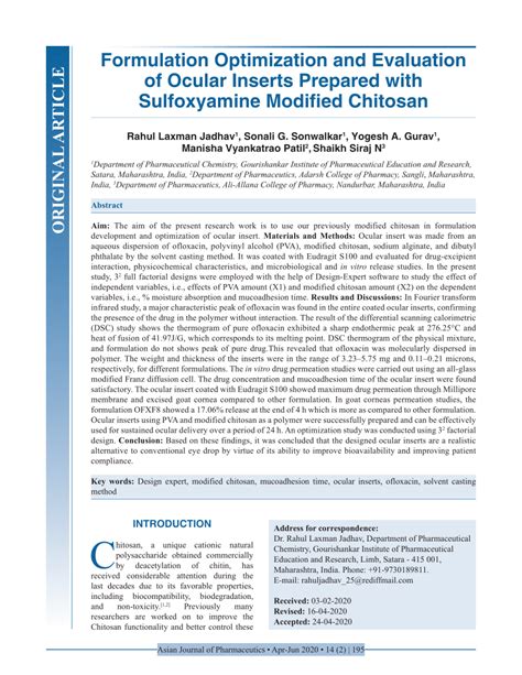 PDF Formulation Optimization And Evaluation Of Ocular Inserts