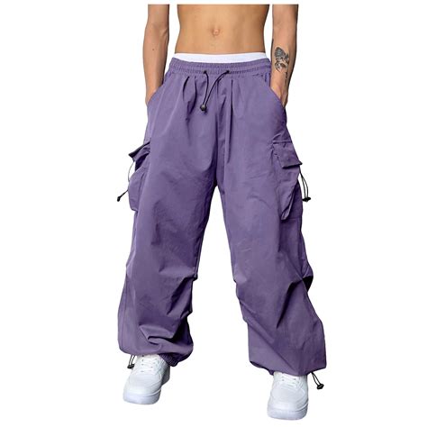 Owordtank Baggy Cargo Pants Men Casual Drawstring Elastic Waist Wide