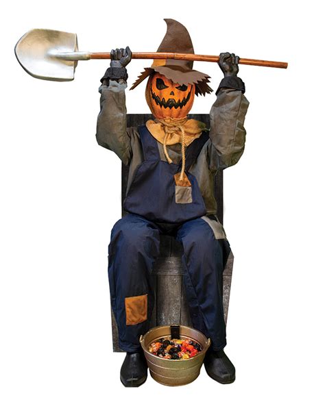 Grinning Pumpkin Scarecrow Halloween Animatronic Horror