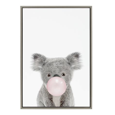 Kate And Laurel Sylvie Bubble Gum Koala Framed Canvas Wall Art By Amy