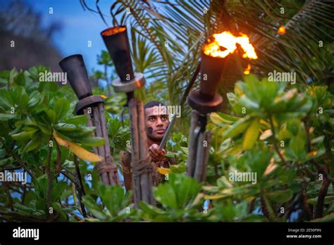 February 2020 Tradtional Fijian Warriors Portrait In Malolo Island