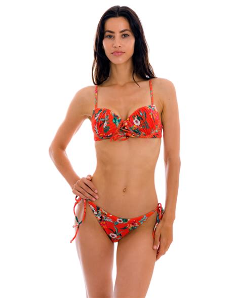 Reggiseno Bikini A Balconcino Push Up Floreale Rosso Top Wildflowers