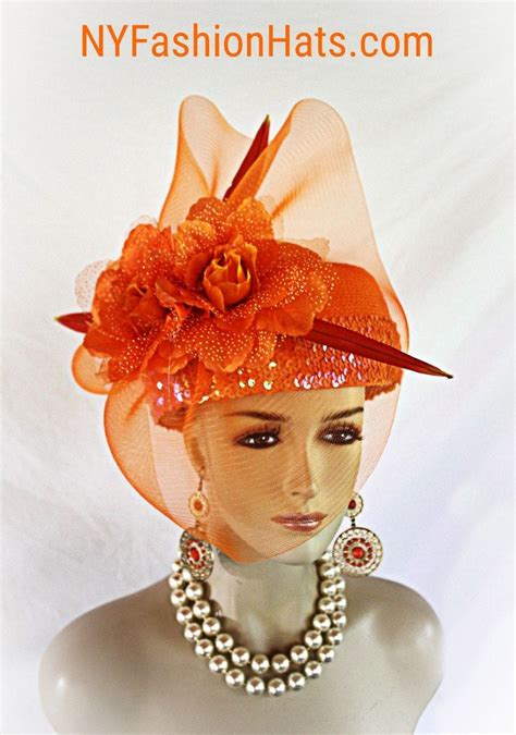 Orange Pink Statement Pillbox Wedding Bridal Hat Couture Designer Hats