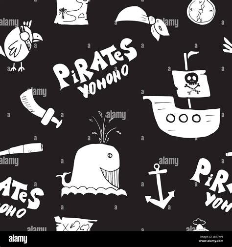 Diseño sin costuras Pirate Doodles Lindo boceto de elementos piratas