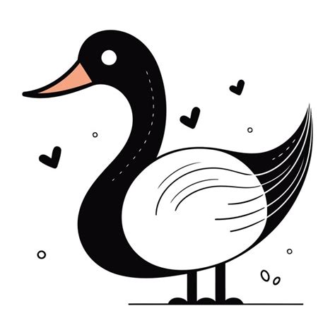 Ilustración vectorial en blanco y negro de un lindo pato de dibujos