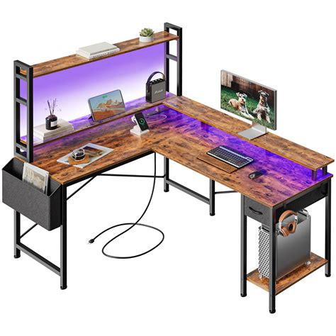 Free Shipping Huuger L Shaped Gaming Desk With Power Outlets Led