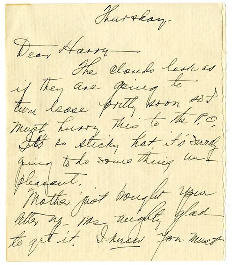 Letter From Bess W Truman To Harry S Truman Harry S Truman