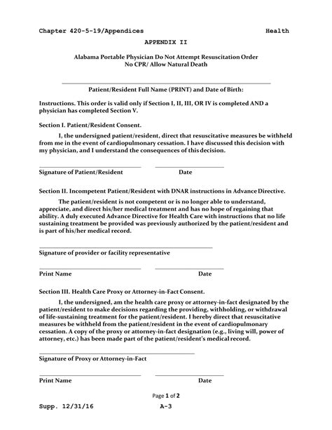 Free Printable Do Not Resuscitate Dnr Order Form [pdf Word]