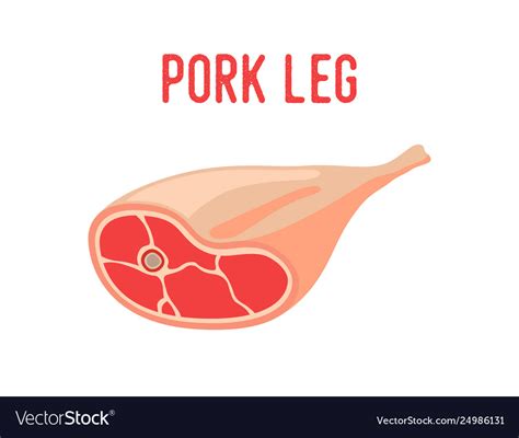 Pork Leg Pig Meat With Bone Cartoon Style Vector Image