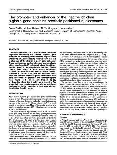 PDF The promoter and enhancer of the inactive chicken β globin gene