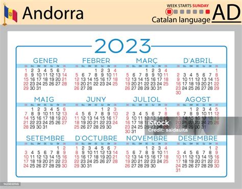 Catalan Horizontal Pocket Calendar For 2023 Week Starts Sunday Stock