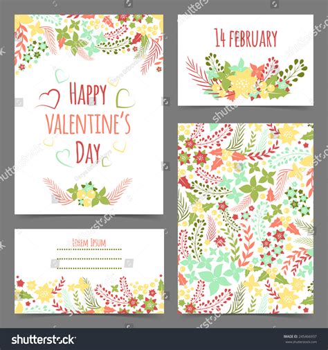 Set Valentines Flower Cards Greeting Backgrounds Stock Vector (Royalty Free) 245466937 ...