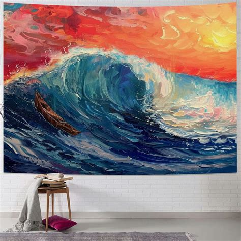 Bciig Ocean Waves Tapestry Painting 3d Great Wave Blue Sea Surf