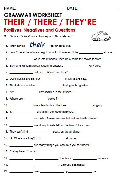 Printable There Their Theyre Worksheets