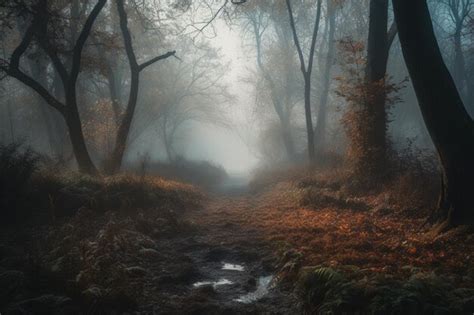 Premium AI Image | A forest road in the autumn