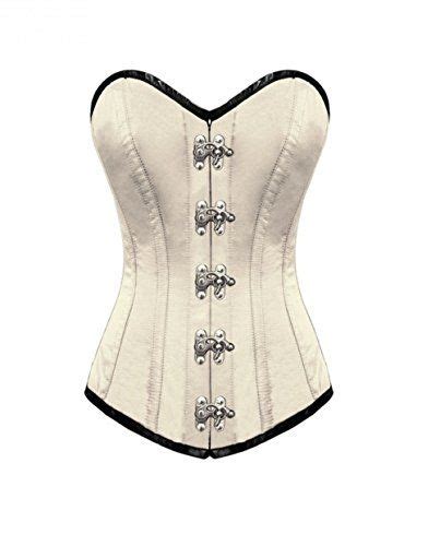 White Satin Seal Lock Goth Steampunk Waist Cincher Bustier Long