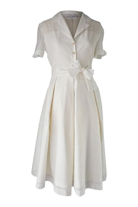 Off White Midi Shirtwaist Dress In Burnout Cotton Fabric 265 Usd