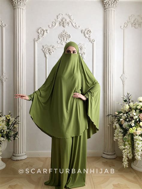 Bright Olive Khimar Niqab Transformer Elegant Traditional Ready To