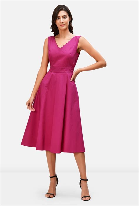 Shop Scallop Trim Cotton Poplin Dress Eshakti