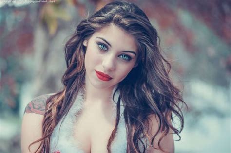 Wallpaper Brunette Women Outdoors Lake Blue Eyes Portrait Red