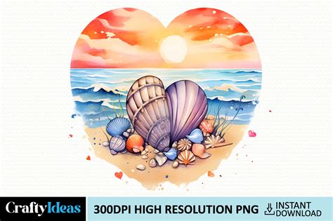 Retro Beach Heart Watercolor Clipart Graphic By CraftyIdeas Creative