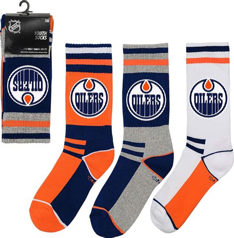 Edmonton Oilers Youth 3 Pack Crew Socks Size Youth 5y 7y Approx Age