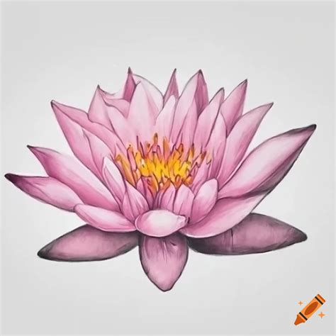 Realistic Pencil Drawing Of A Light Pink Water Lily On Craiyon