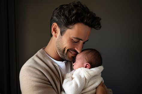 Retrato De Un Padre Abrazando Y Besando A Un Beb Reci N Nacido Foto