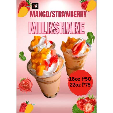 Laminated STRAWBERRY MANGO SHAKE Signages A4 Size Makapal 250mic