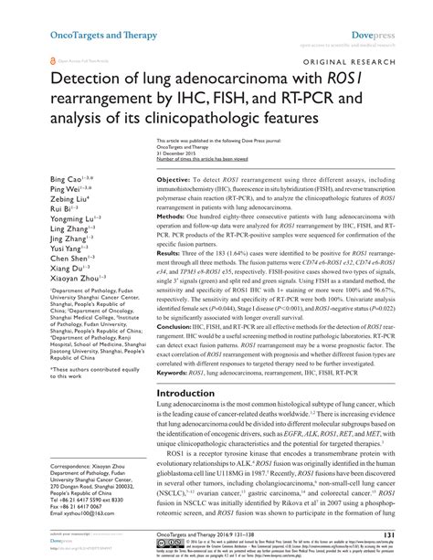 Detection Of Lung Adenocarcinoma With Ros1 Rearrangement By Ihc Fish