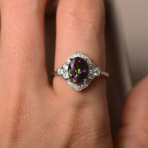 Mystic Topaz Oval Cut Ring Rainbow Topaz Ring Engagement Etsy