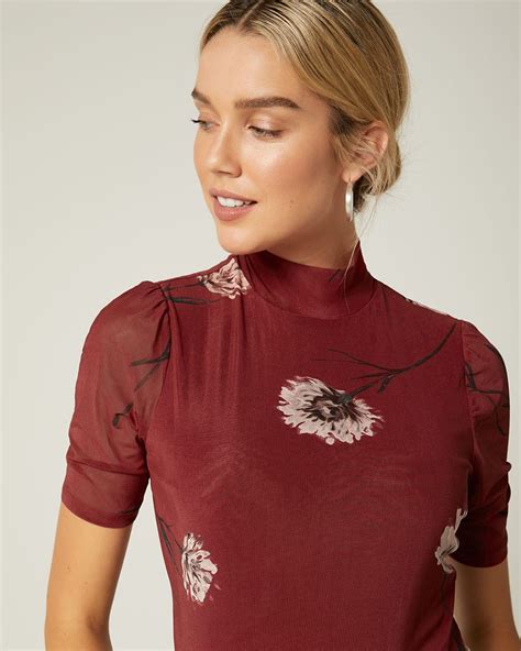 Mock Neck Floral Mesh Top Rwandco