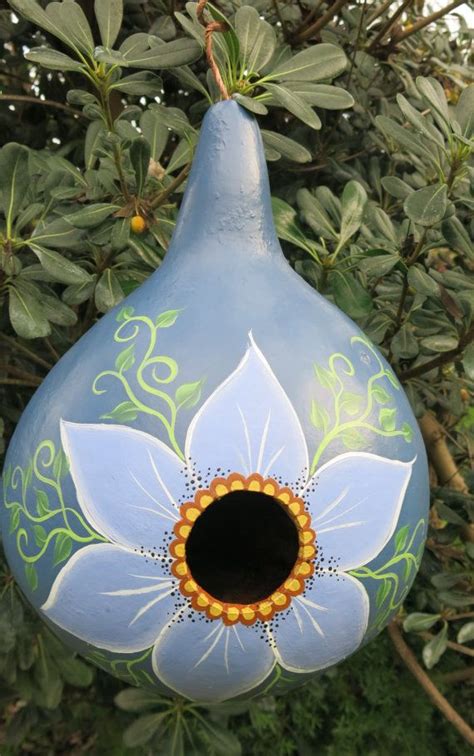 Painted Gourd Birdhouse With Flower Floral Bird House Etsy Painted