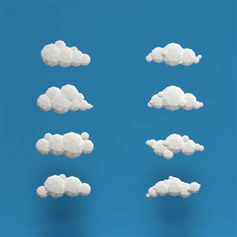 Low Poly Cloud Set 48 3d Model 38 3ds Unknown Blend Dae Fbx