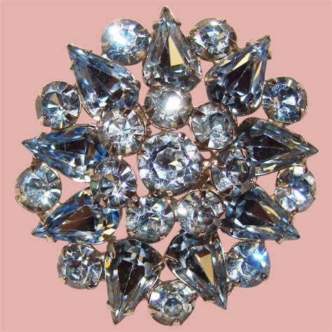 Fabulous Weiss Blue Rhinestone Vintage Brooch Jewelpigs Ruby Lane