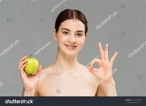 Cheerful Nude Woman Smiling While Holding Stock Photo 1441937369 Shutterstock