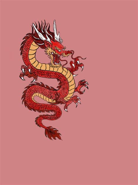 Download Japanese Dragon Art Red Horned Dragon Wallpaper | Wallpapers.com